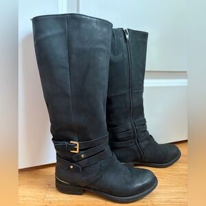 Steve Madden Albany Black Knee-High Boots with Gold Buckle